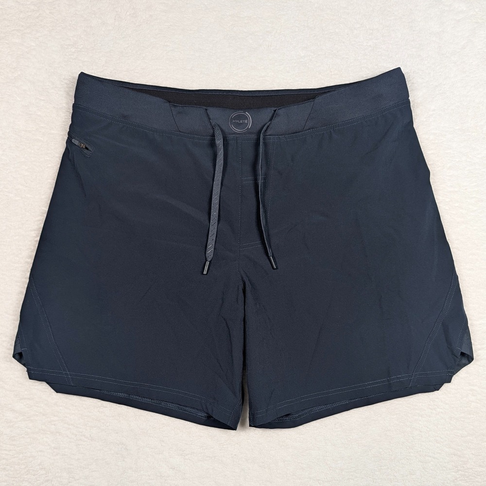 Hylete Quad Cut Athletic Shorts Mens XL Navy Blue Lined Zipper Pockets Training